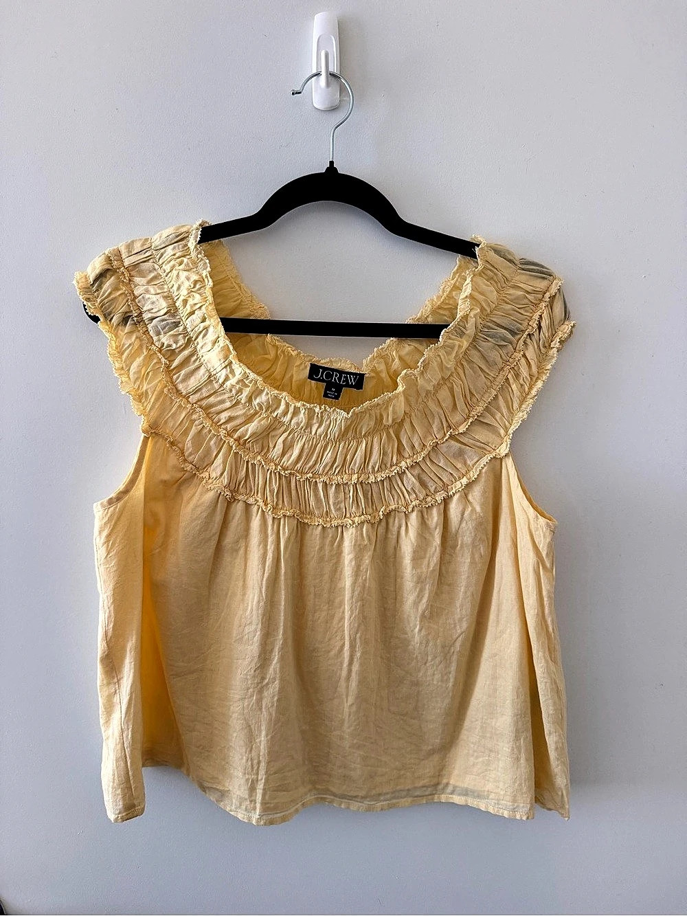 J.Crew Smocked Ruffle-Trim Top in Cotton Voile Yellow Medium